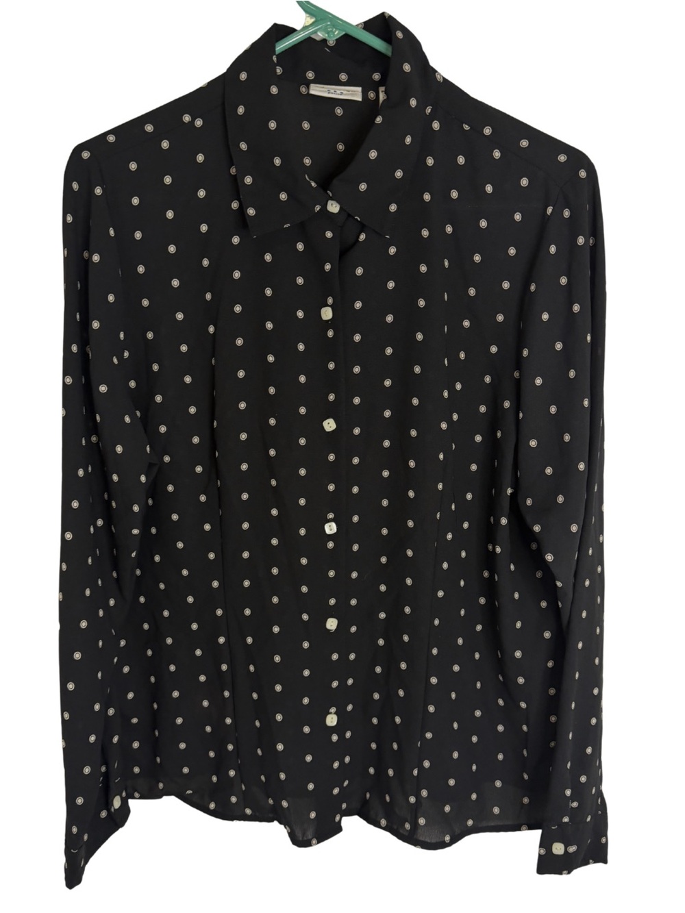 3/$20 Covington Black Dot Print Long Sleeve Button Down Blouse Size Large Petite